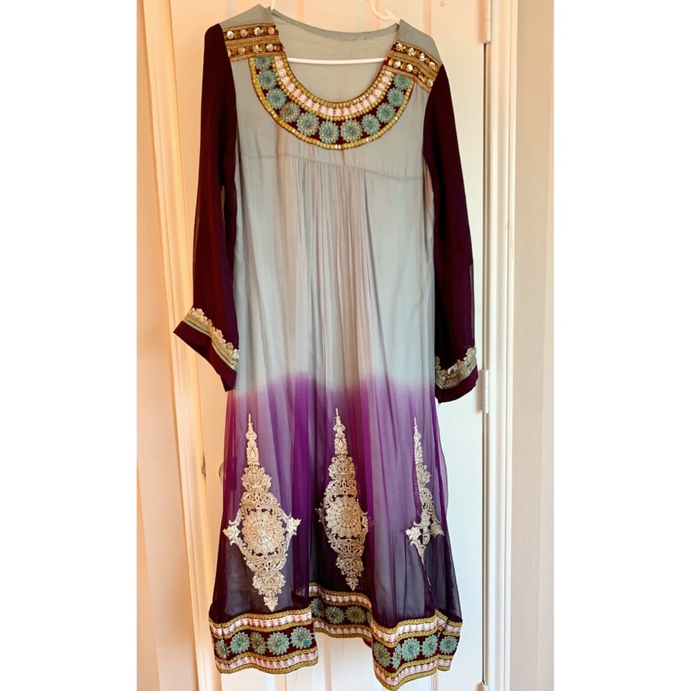 Chiffon embroidered ombré Gown with pants